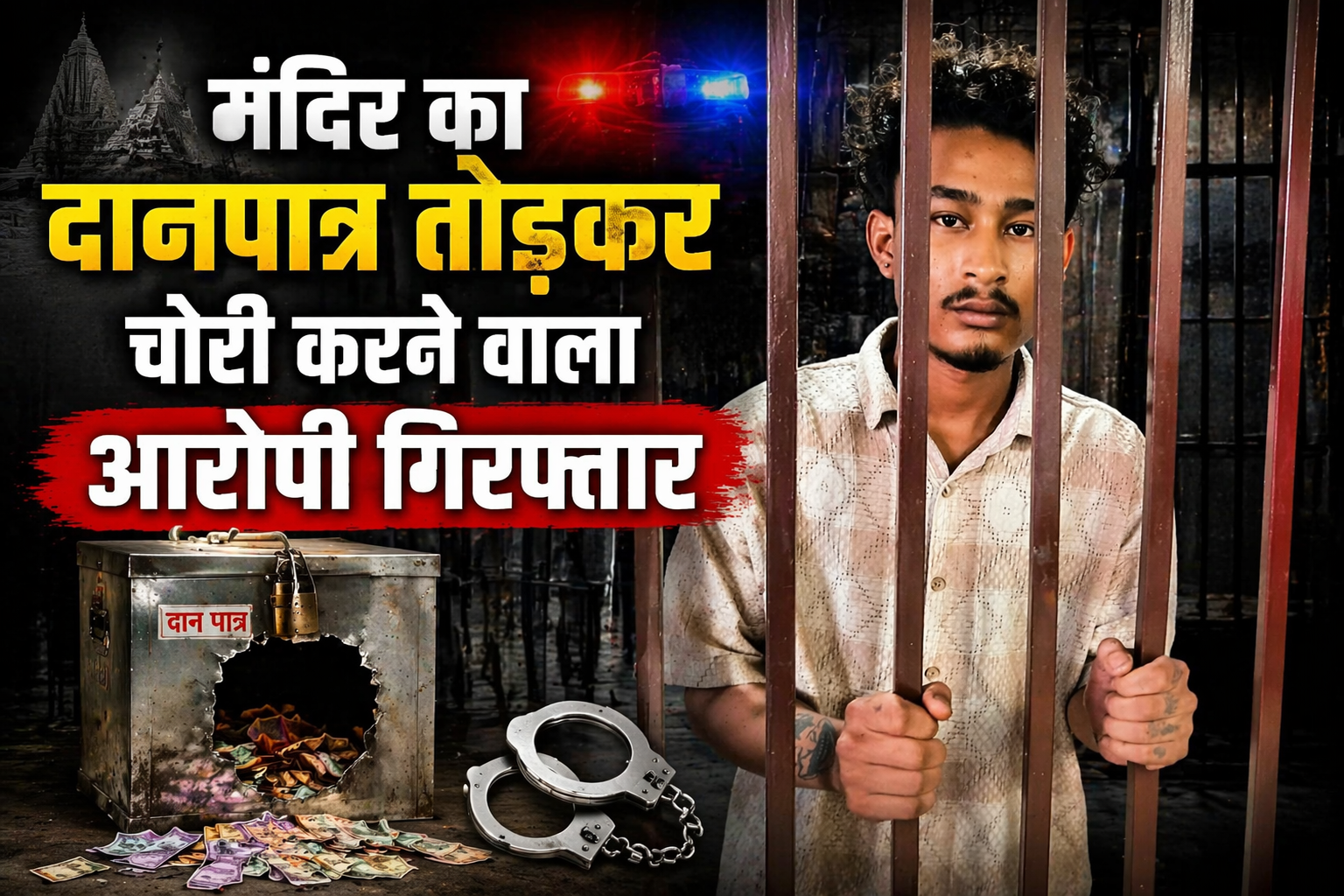 मंदिर का दानपात्र तोड़कर चोरी करने वाला आरोपी गिरफ्तार